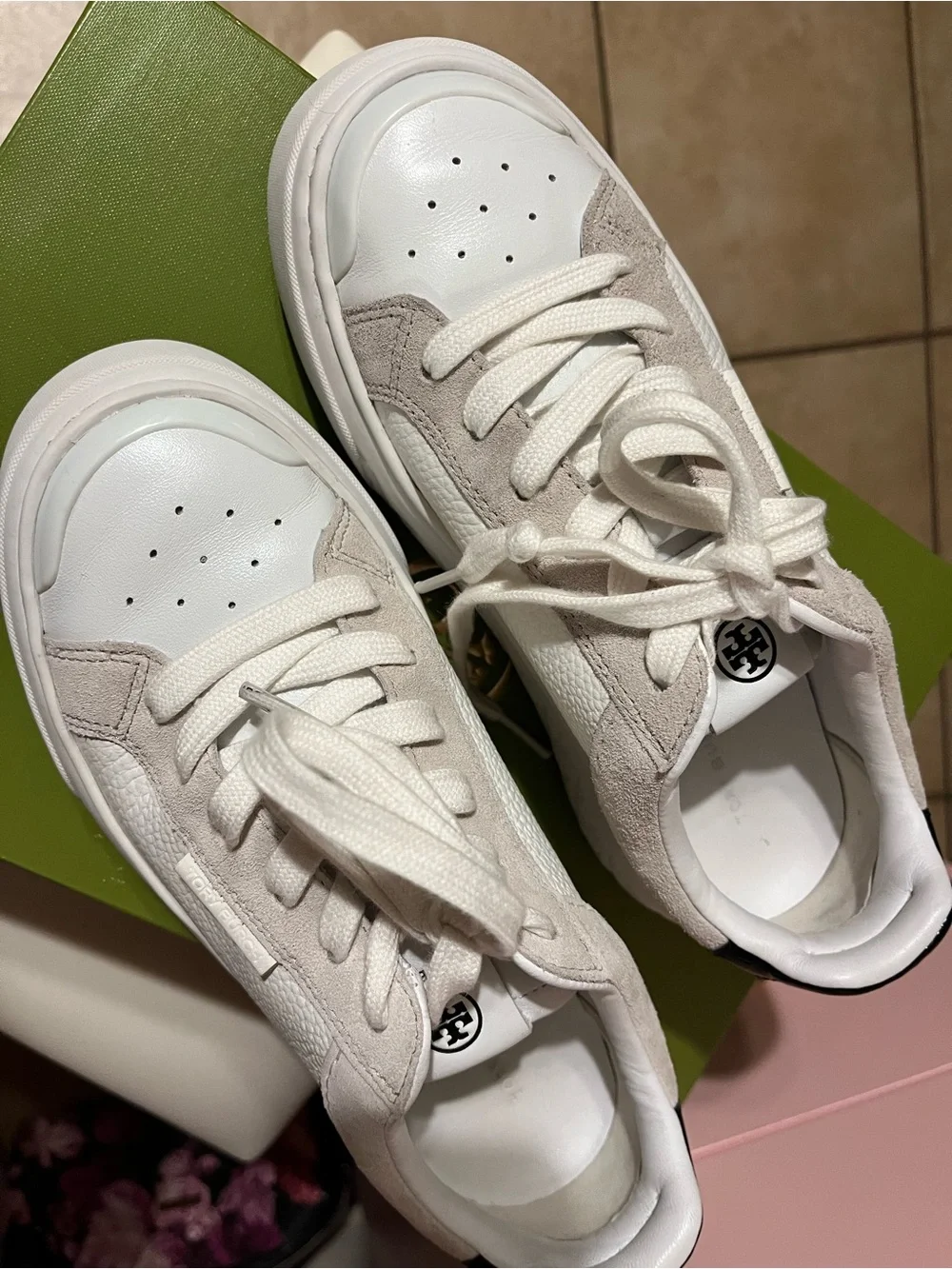 Tory Burch White and Light Beige Women  Sneakers